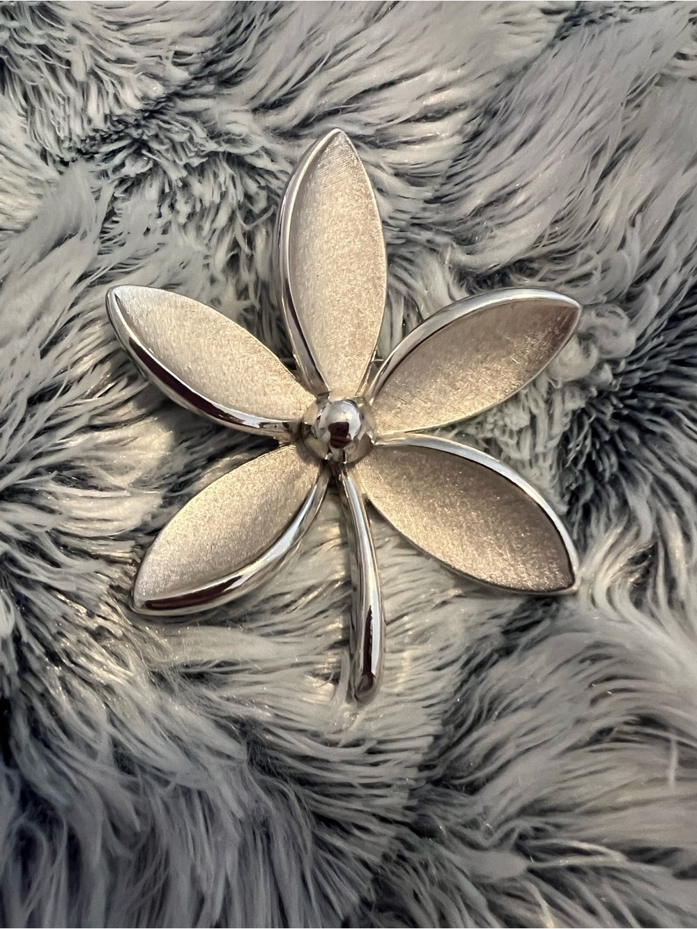 Vintage Crown Trifari Alfred Philippe Brushed Silver Tone Floral Brooch Pin